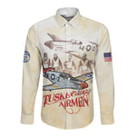 Tuskegee Airmen Long Sleeve Button Shirt Red Tails Legacy Retro Style - African Pride