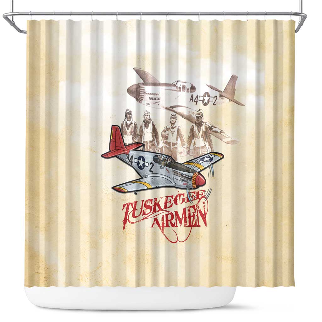 Tuskegee Airmen Shower Curtain Red Tails Legacy Retro Style - African Pride