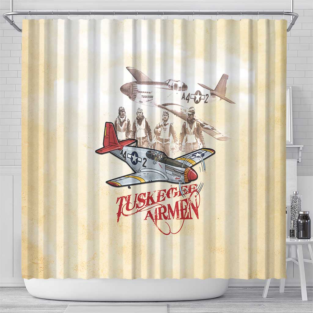 Tuskegee Airmen Shower Curtain Red Tails Legacy Retro Style - African Pride