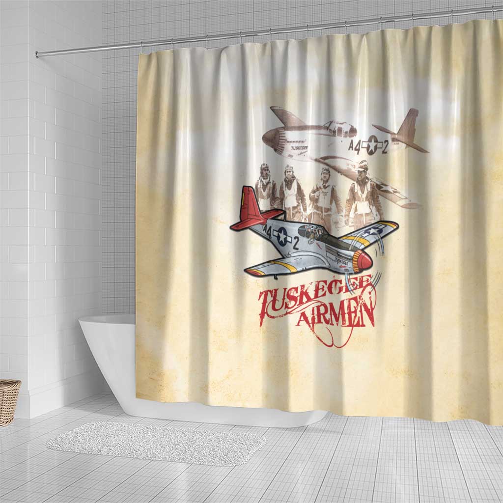 Tuskegee Airmen Shower Curtain Red Tails Legacy Retro Style - African Pride