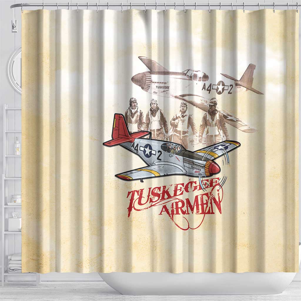 Tuskegee Airmen Shower Curtain Red Tails Legacy Retro Style - African Pride
