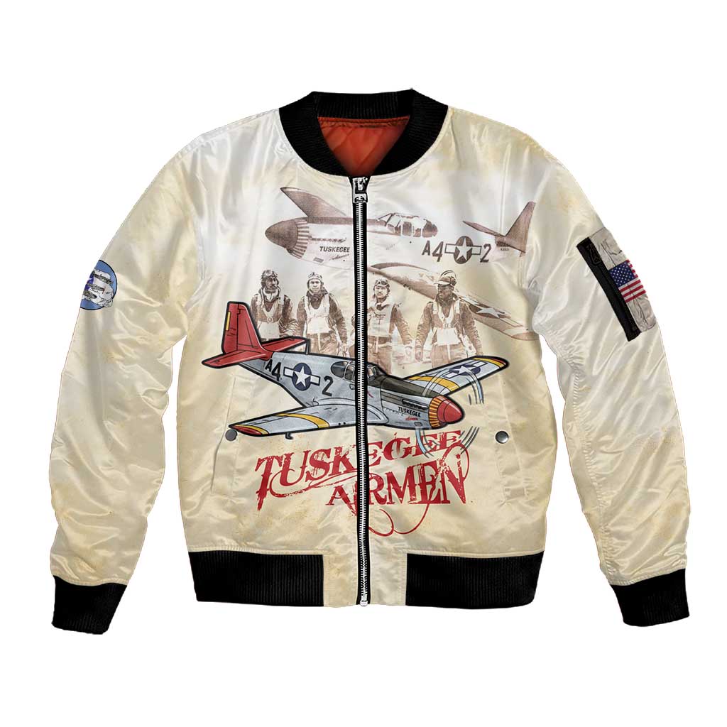 Tuskegee Airmen Sleeve Zip Bomber Jacket Red Tails Legacy Retro Style - African Pride