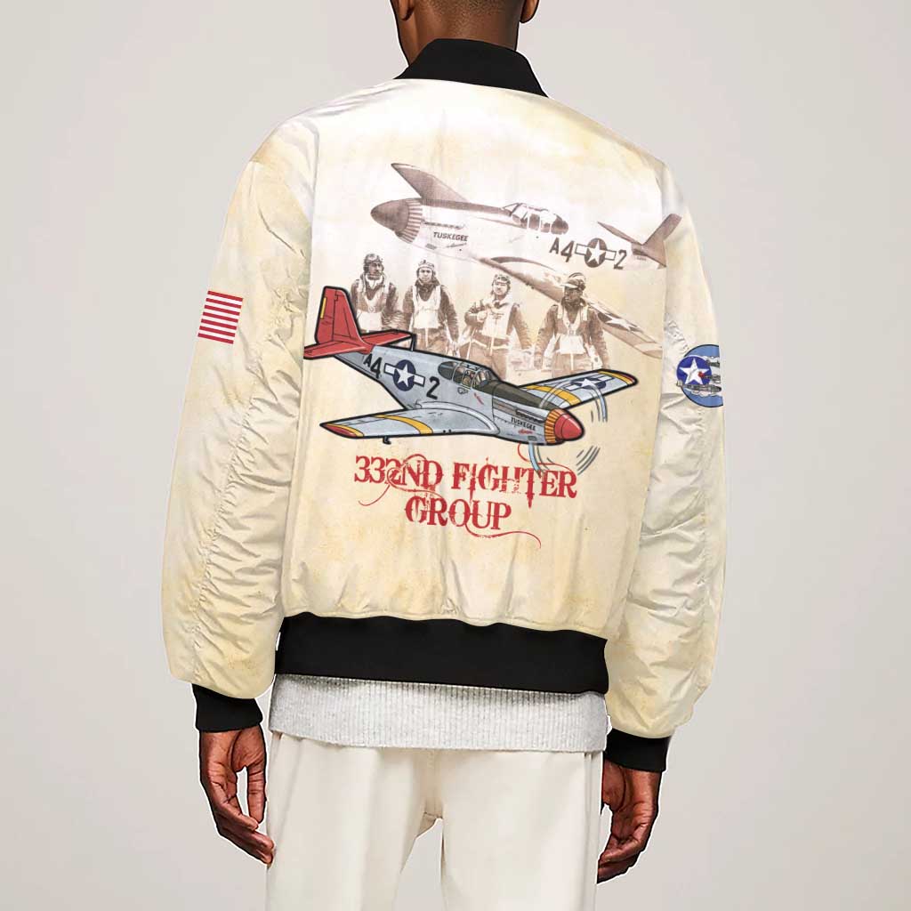 Tuskegee Airmen Sleeve Zip Bomber Jacket Red Tails Legacy Retro Style - African Pride