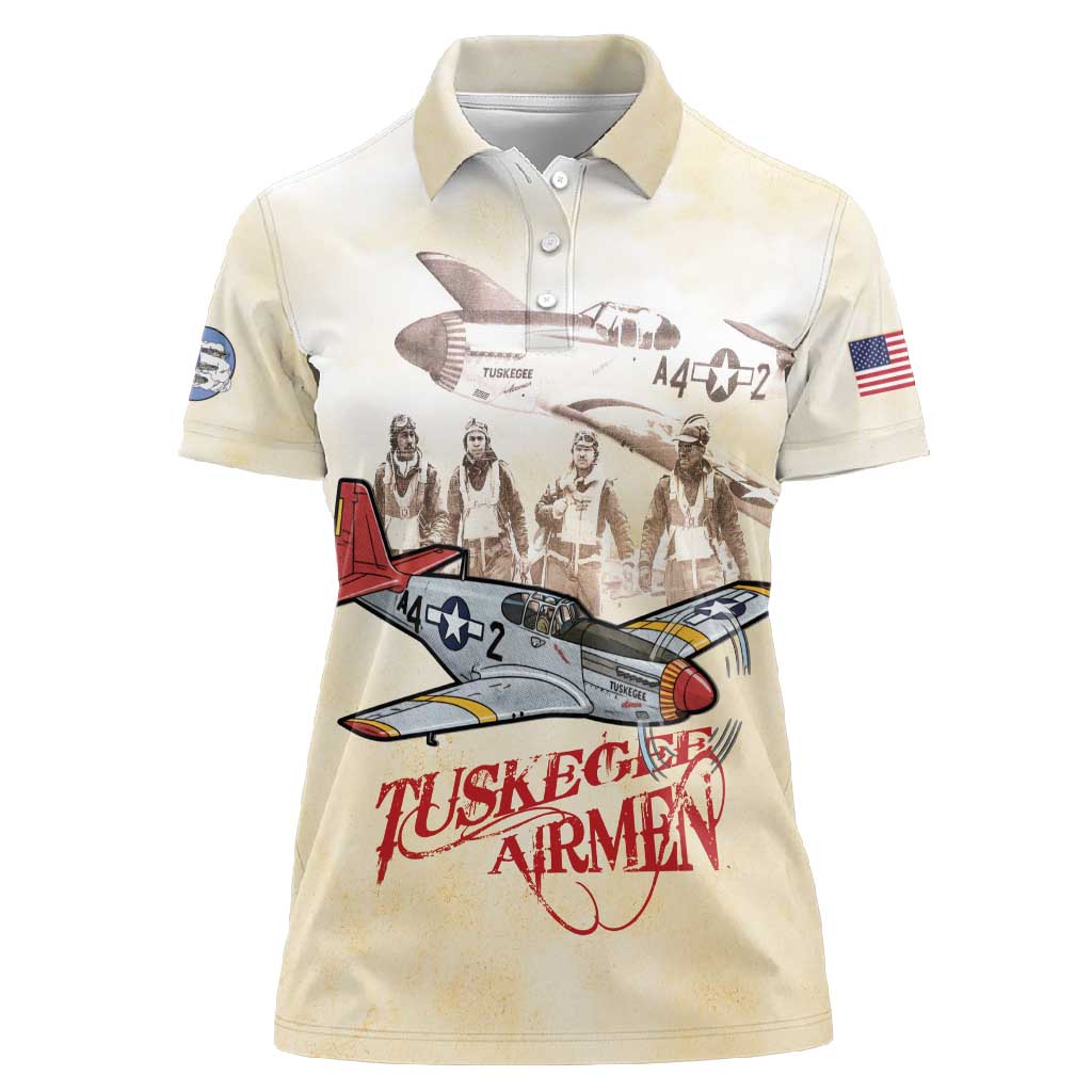 Tuskegee Airmen Women Polo Shirt Red Tails Legacy Retro Style - African Pride