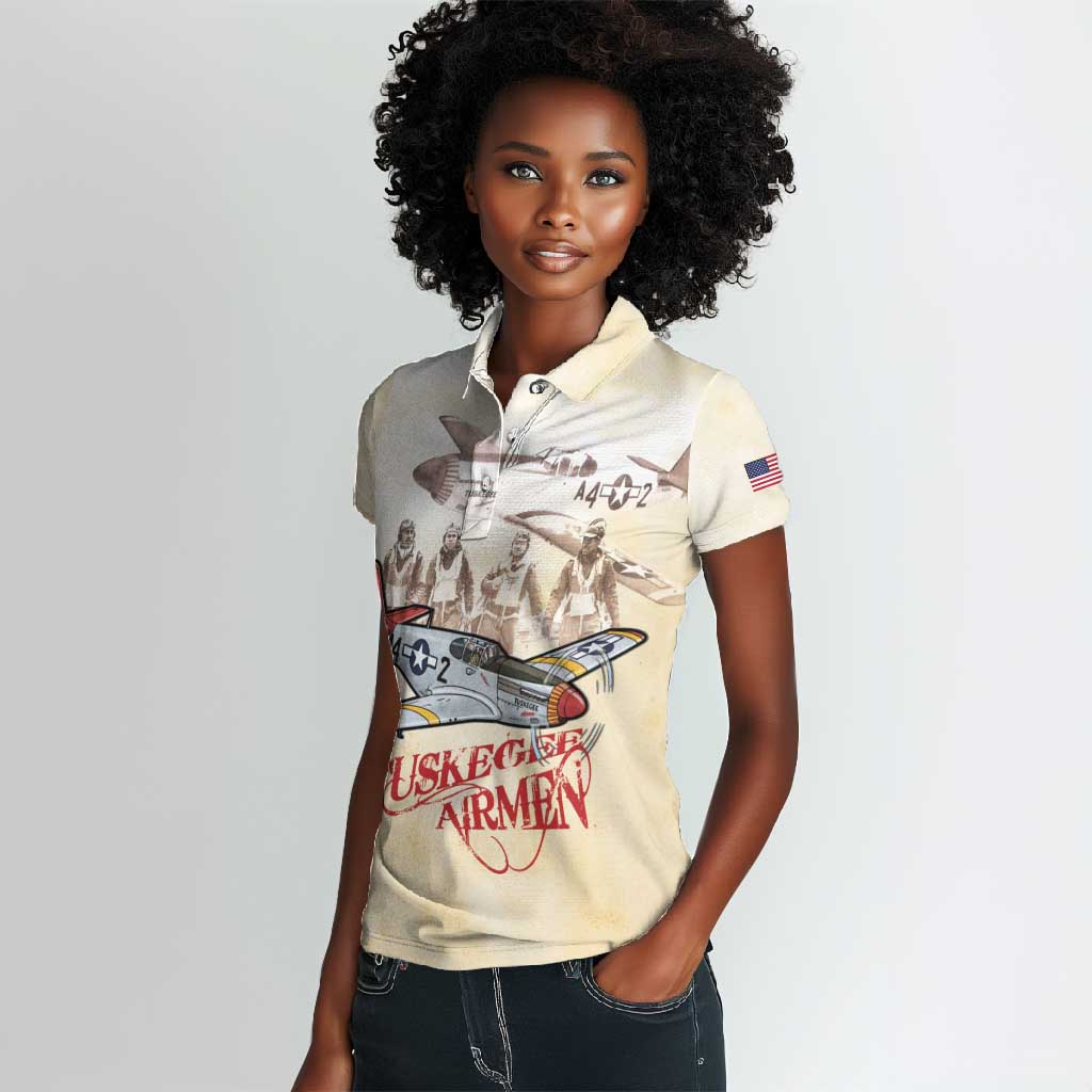 Tuskegee Airmen Women Polo Shirt Red Tails Legacy Retro Style - African Pride