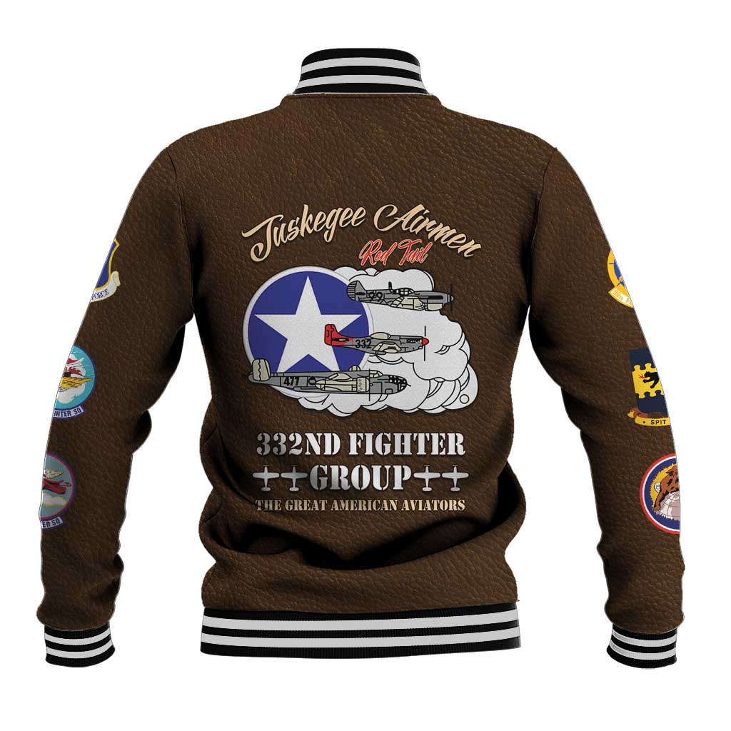 African American Aviators WWII Baseball Jacket Tuskegee Red Tails Airmen Brown Leather Pattern - African Pride