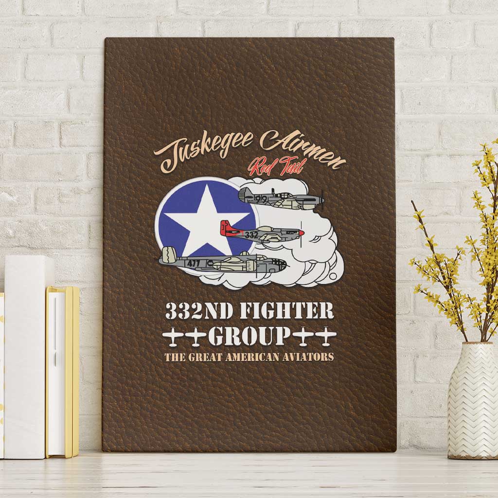 African American Aviators WWII Canvas Wall Art Tuskegee Red Tails Airmen Brown Leather Pattern - African Pride