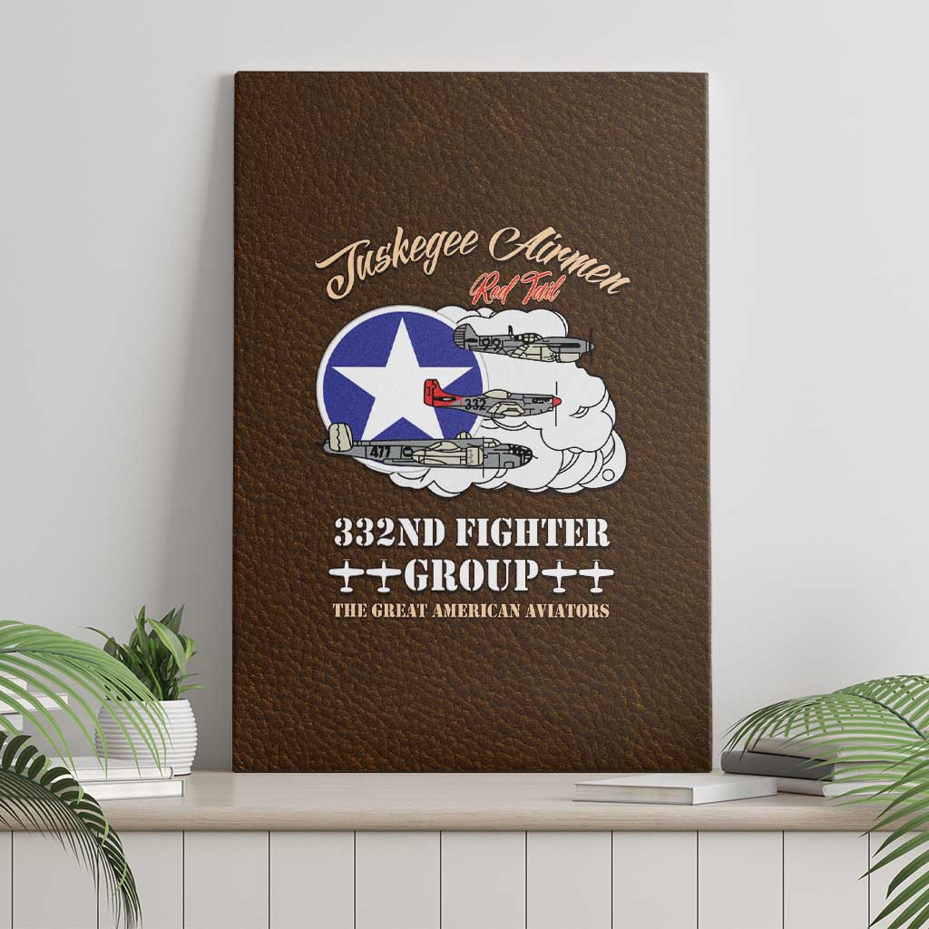 African American Aviators WWII Canvas Wall Art Tuskegee Red Tails Airmen Brown Leather Pattern - African Pride