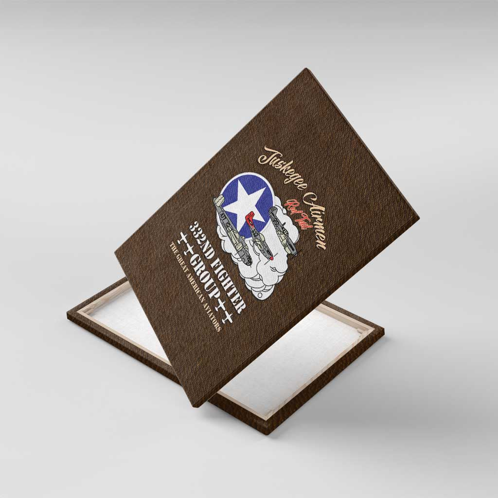 African American Aviators WWII Canvas Wall Art Tuskegee Red Tails Airmen Brown Leather Pattern - African Pride