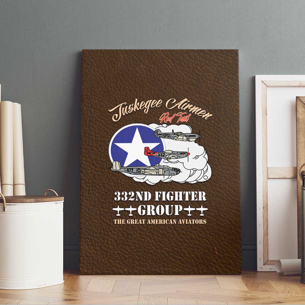 African American Aviators WWII Canvas Wall Art Tuskegee Red Tails Airmen Brown Leather Pattern - African Pride