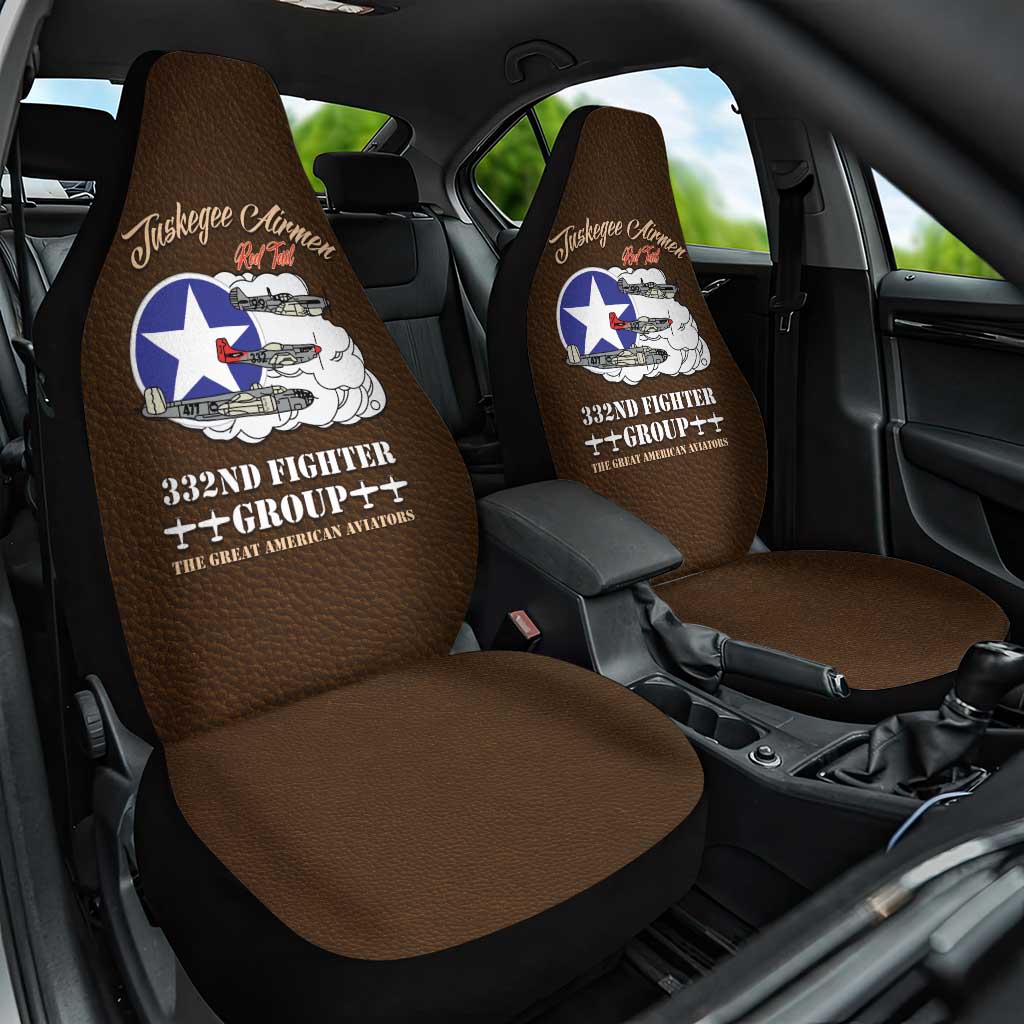 African American Aviators WWII Car Seat Cover Tuskegee Red Tails Airmen Brown Leather Pattern - African Pride