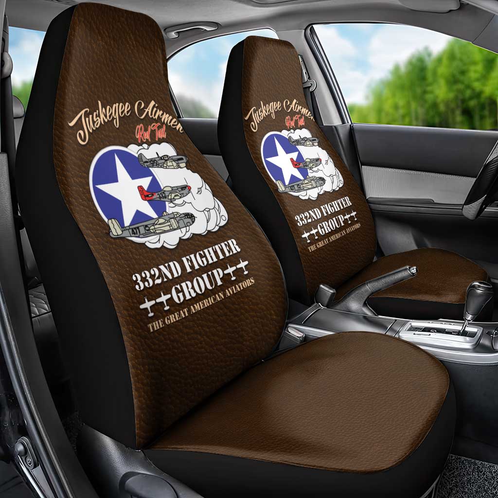 African American Aviators WWII Car Seat Cover Tuskegee Red Tails Airmen Brown Leather Pattern - African Pride