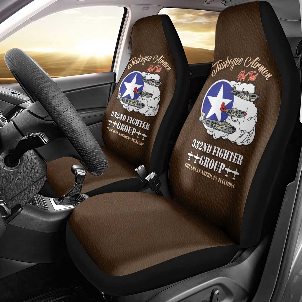 African American Aviators WWII Car Seat Cover Tuskegee Red Tails Airmen Brown Leather Pattern - African Pride