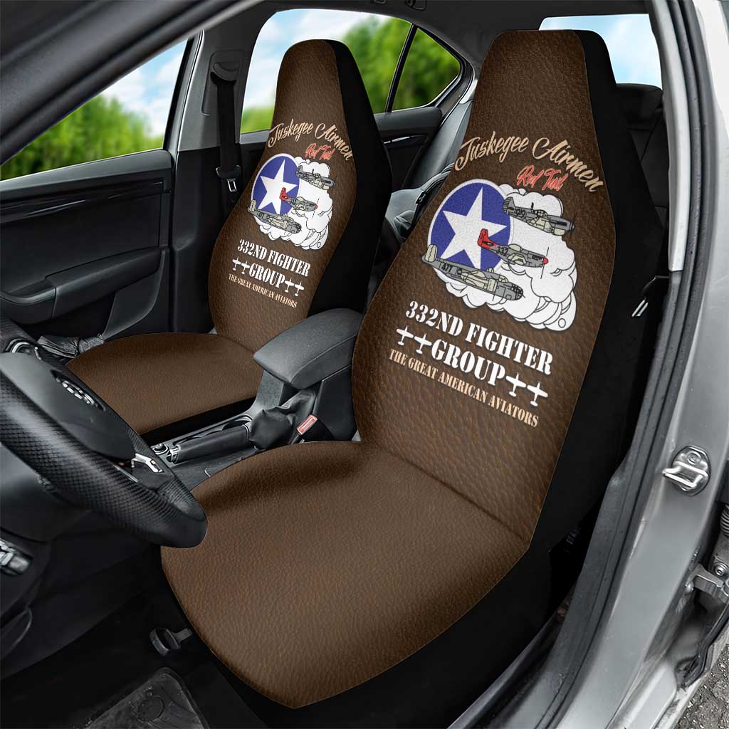 African American Aviators WWII Car Seat Cover Tuskegee Red Tails Airmen Brown Leather Pattern - African Pride