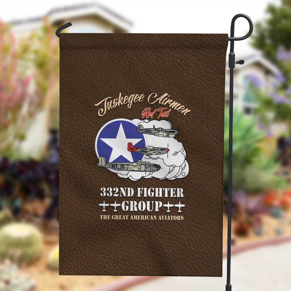 African American Aviators WWII Garden Flag Tuskegee Red Tails Airmen Brown Leather Pattern - African Pride