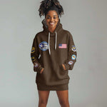 African American Aviators WWII Hoodie Dress Tuskegee Red Tails Airmen Brown Leather Pattern - African Pride