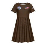 African American Aviators WWII Kid Short Sleeve Dress Tuskegee Red Tails Airmen Brown Leather Pattern - African Pride
