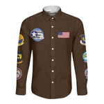 African American Aviators WWII Long Sleeve Button Shirt Tuskegee Red Tails Airmen Brown Leather Pattern - African Pride