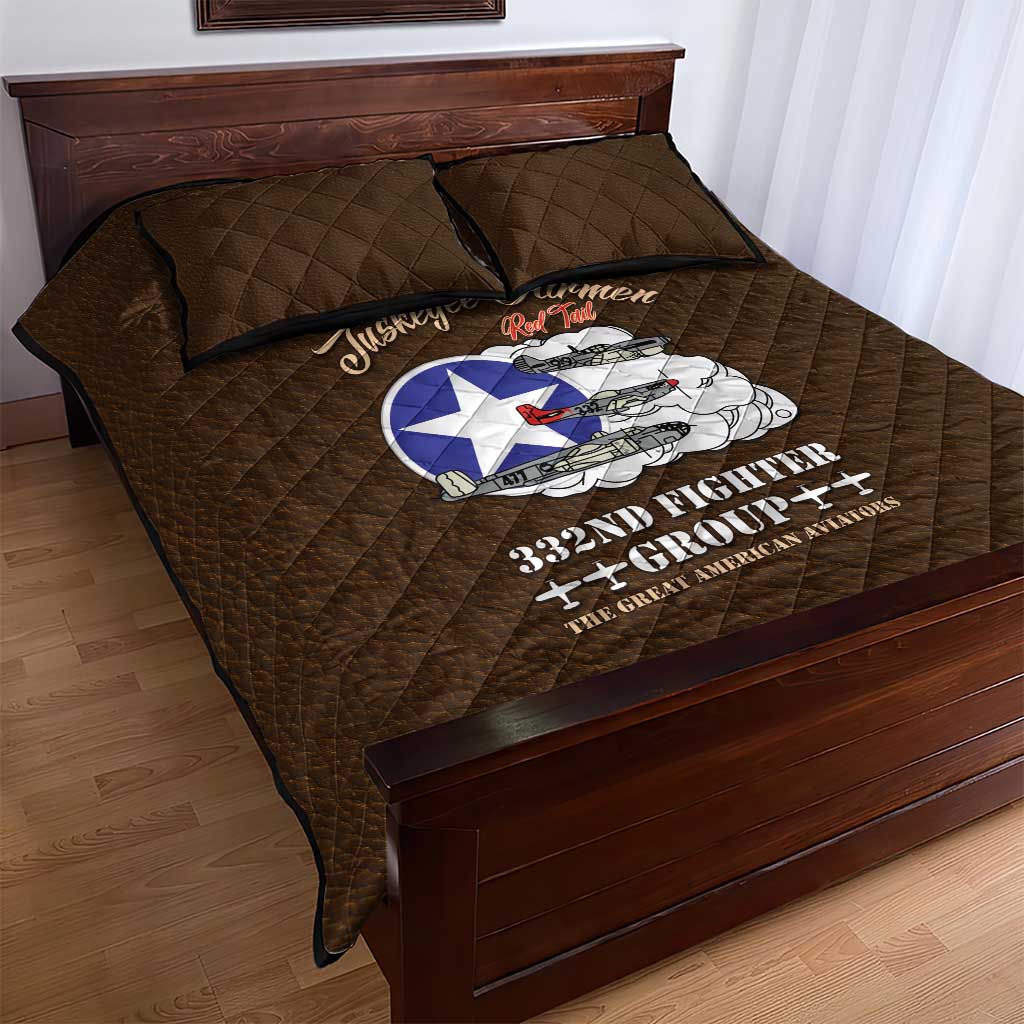 African American Aviators WWII Quilt Bed Set Tuskegee Red Tails Airmen Brown Leather Pattern - African Pride