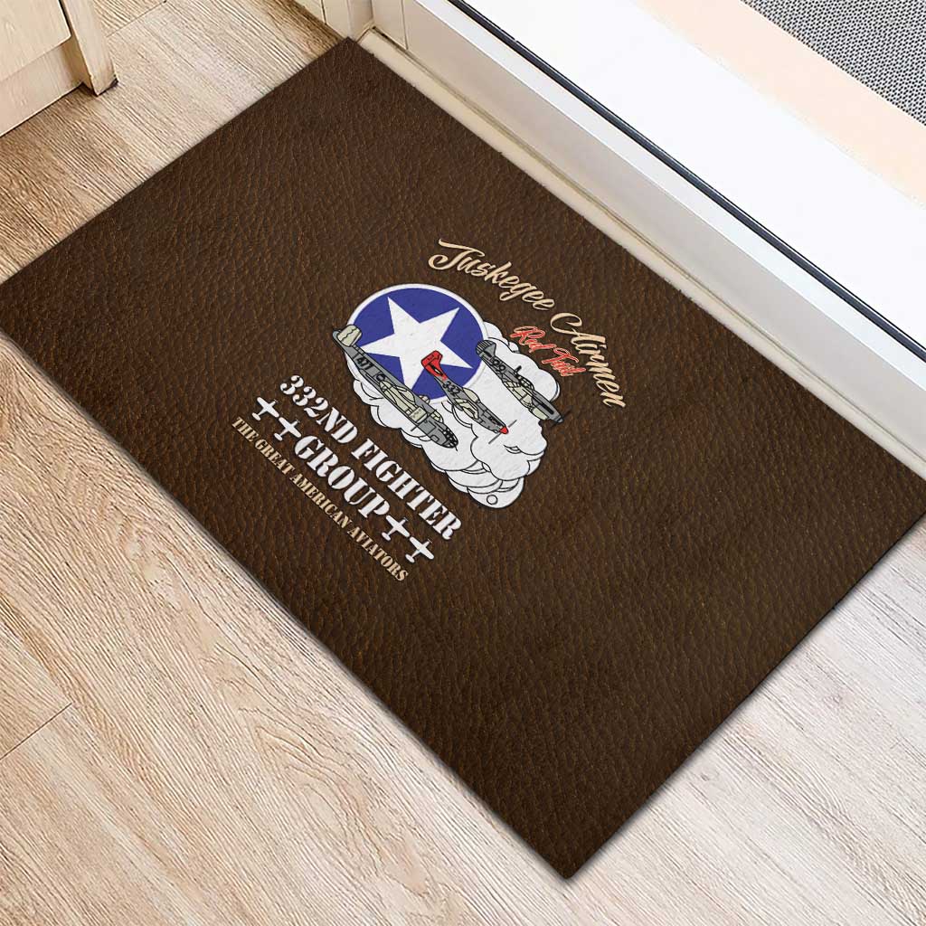 African American Aviators WWII Rubber Doormat Tuskegee Red Tails Airmen Brown Leather Pattern - African Pride