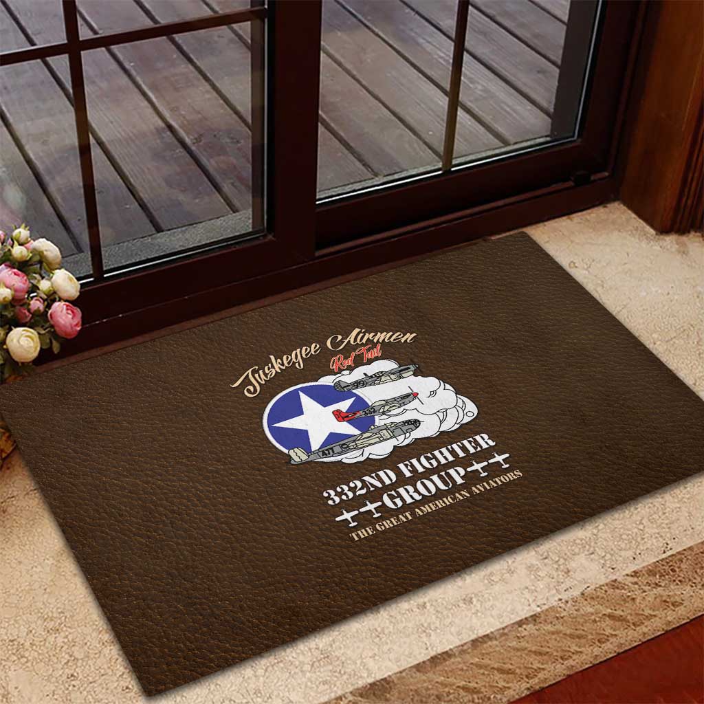 African American Aviators WWII Rubber Doormat Tuskegee Red Tails Airmen Brown Leather Pattern - African Pride