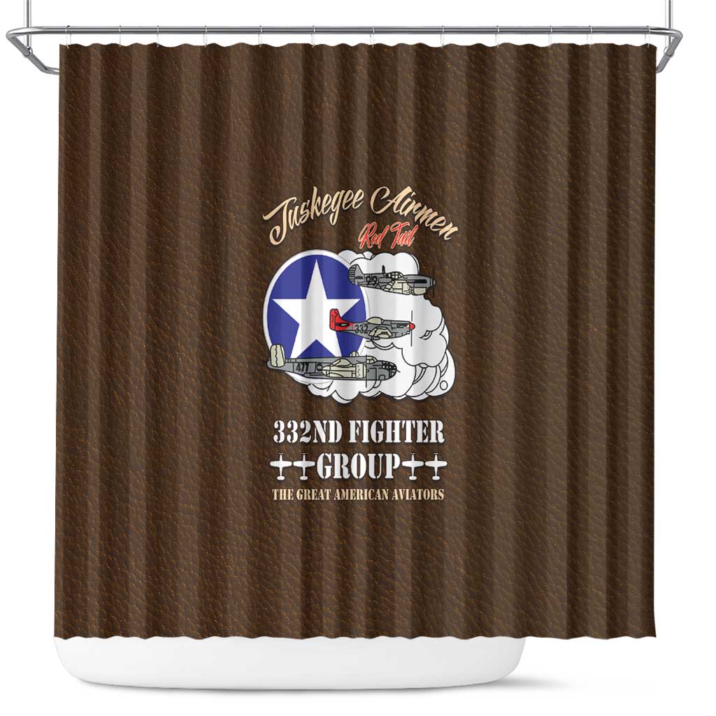 African American Aviators WWII Shower Curtain Tuskegee Red Tails Airmen Brown Leather Pattern - African Pride