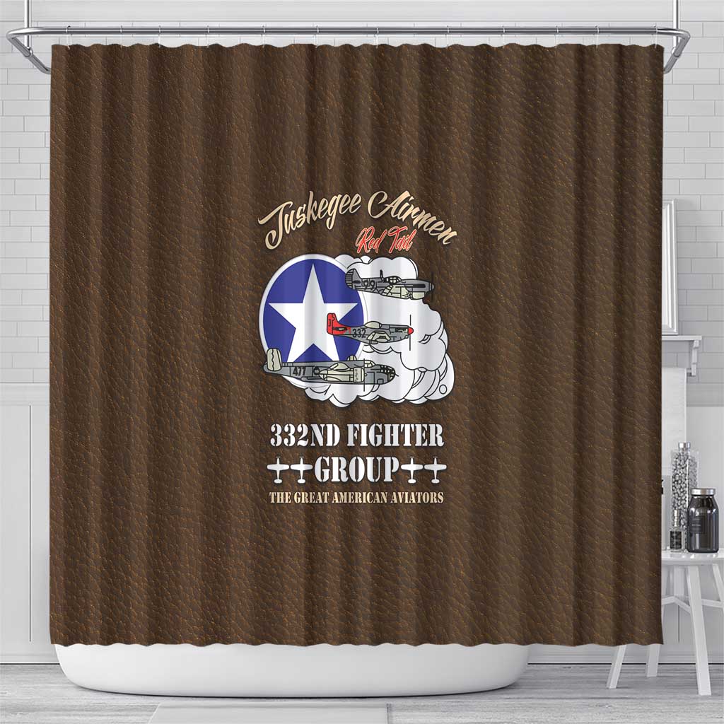 African American Aviators WWII Shower Curtain Tuskegee Red Tails Airmen Brown Leather Pattern - African Pride