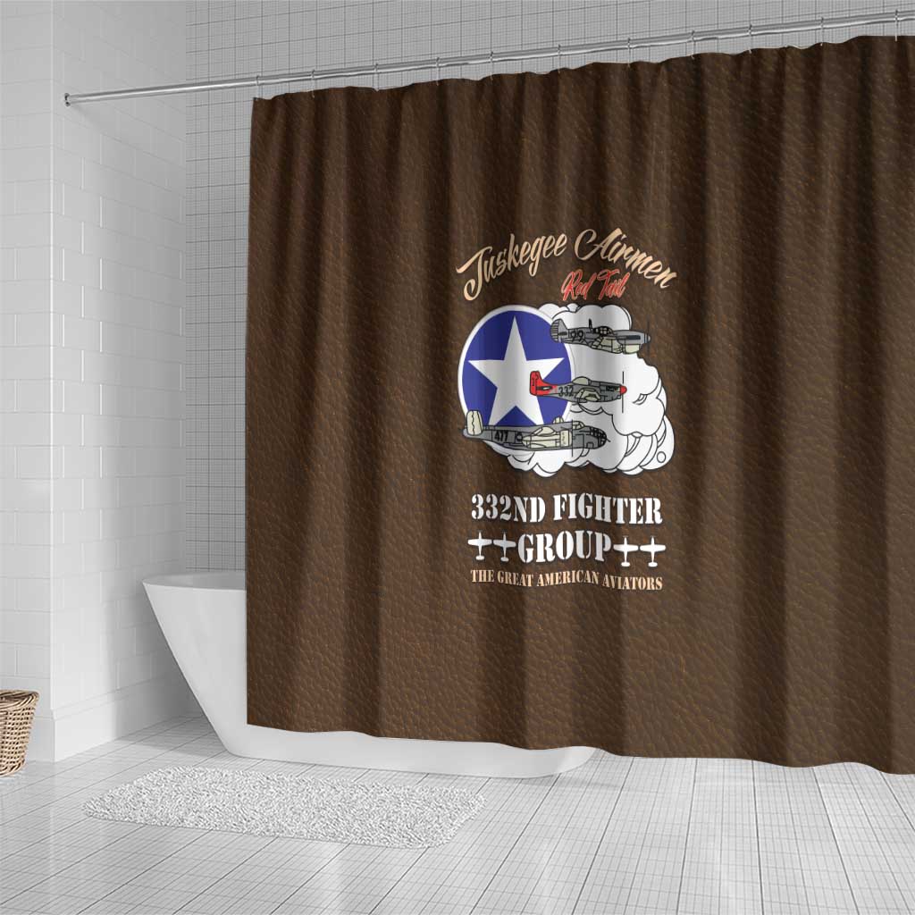 African American Aviators WWII Shower Curtain Tuskegee Red Tails Airmen Brown Leather Pattern - African Pride
