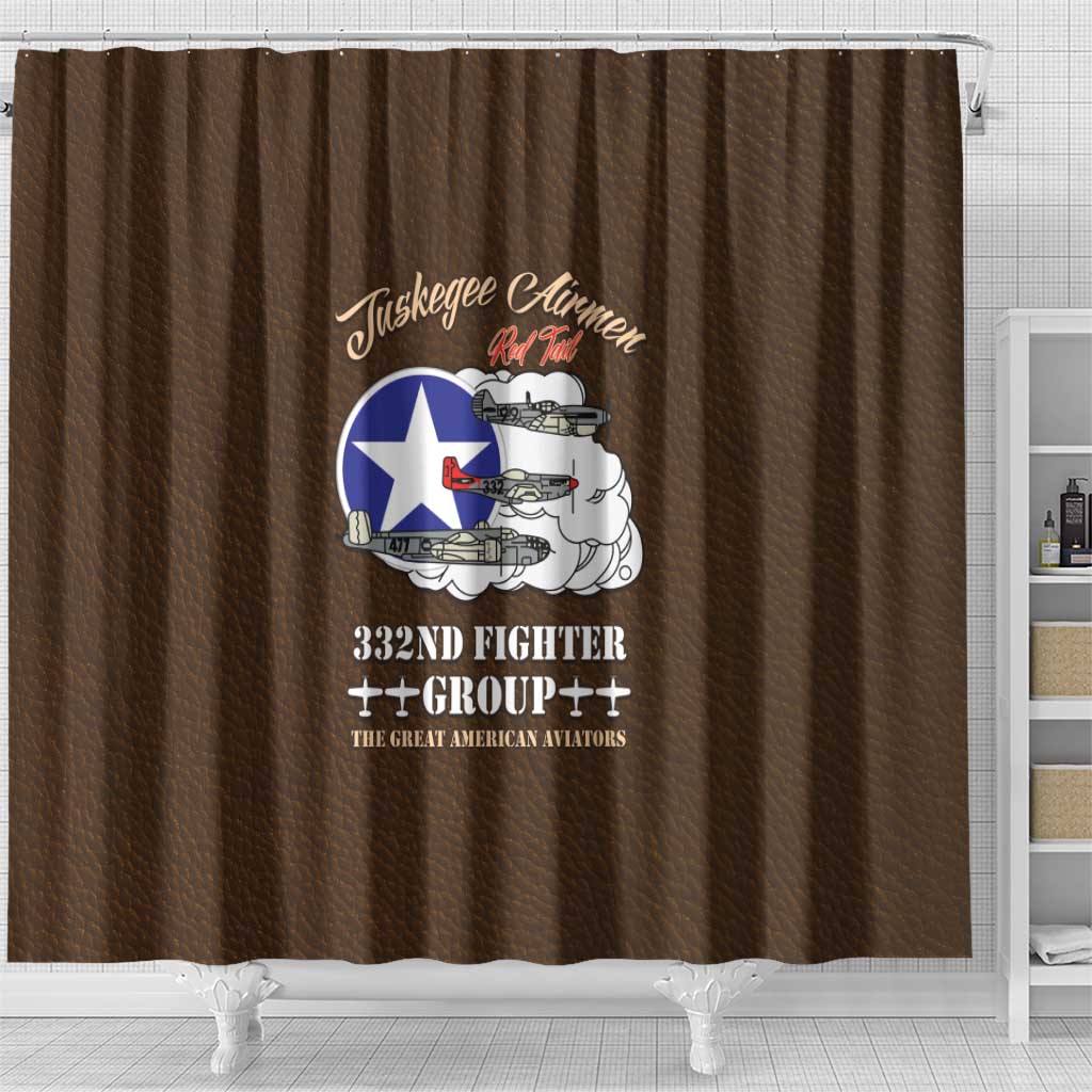 African American Aviators WWII Shower Curtain Tuskegee Red Tails Airmen Brown Leather Pattern - African Pride