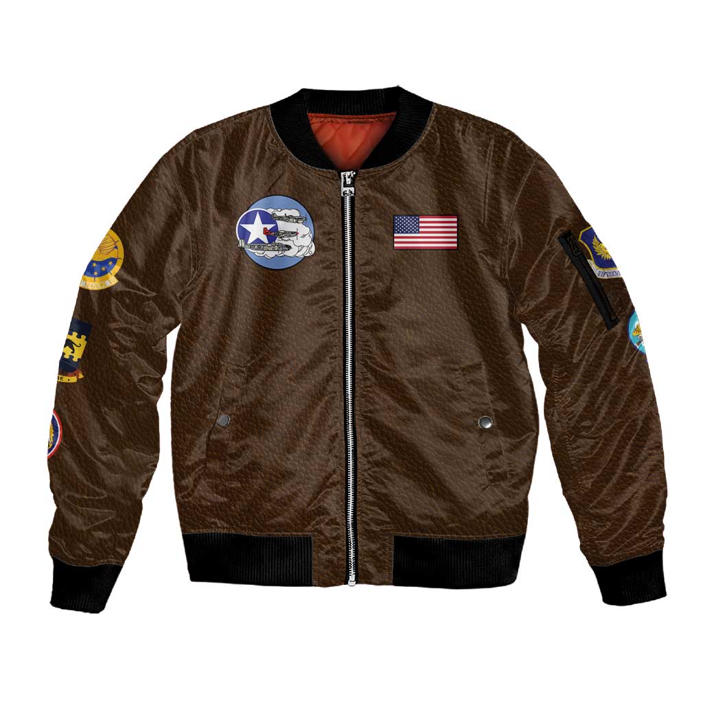 African American Aviators WWII Sleeve Zip Bomber Jacket Tuskegee Red Tails Airmen Brown Leather Pattern - African Pride