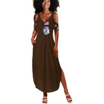 African American Aviators WWII Summer Maxi Dress Tuskegee Red Tails Airmen Brown Leather Pattern - African Pride