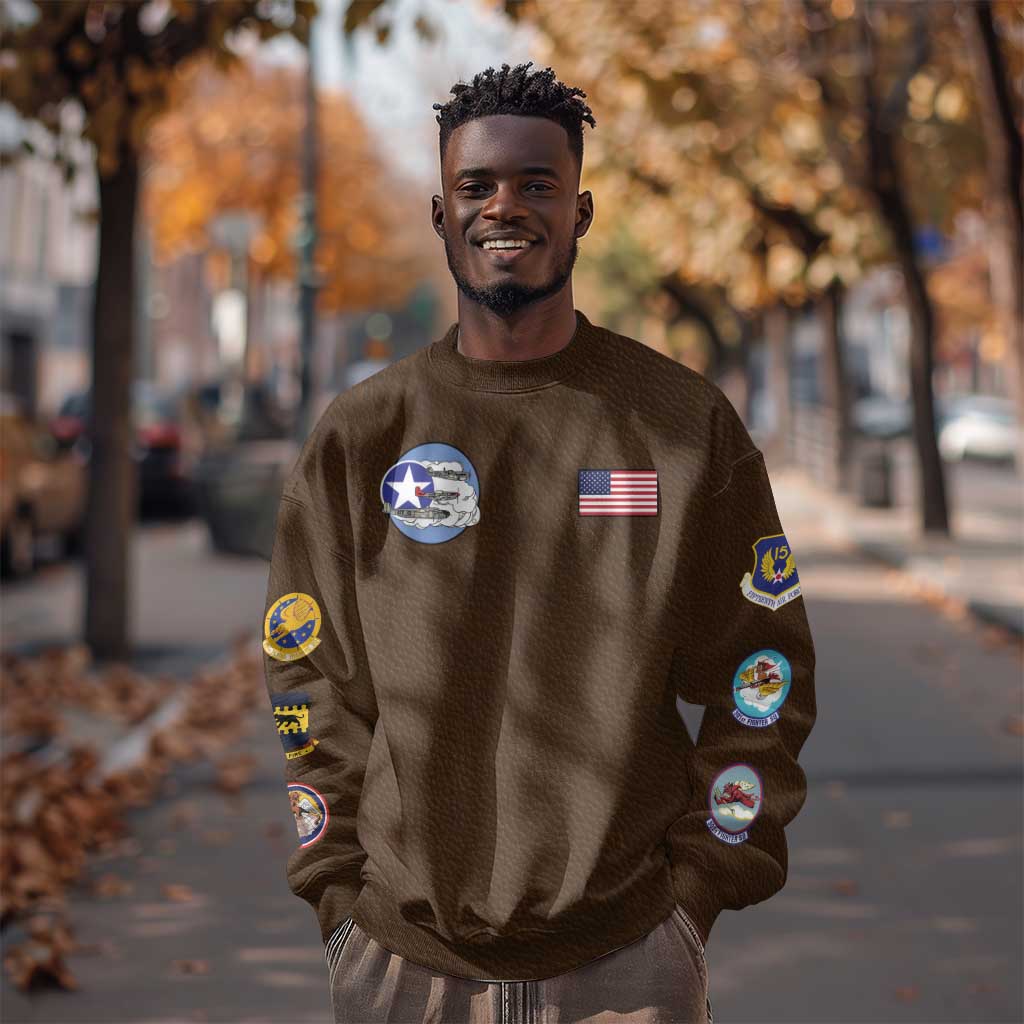 African American Aviators WWII Sweatshirt Tuskegee Red Tails Airmen Brown Leather Pattern - African Pride