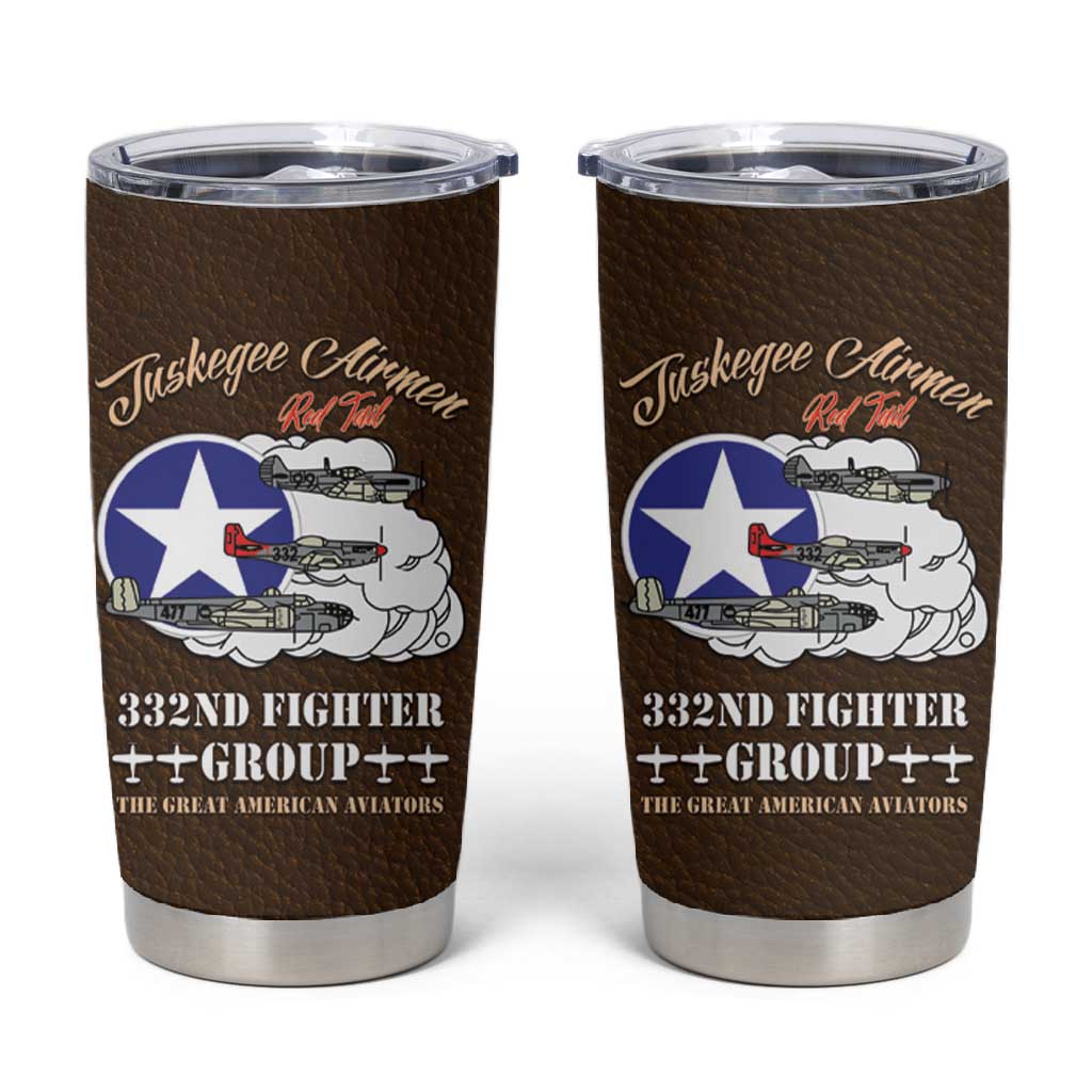 African American Aviators WWII Tumbler Cup Tuskegee Red Tails Airmen Brown Leather Pattern - African Pride