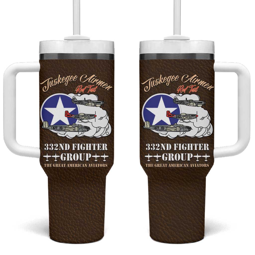 African American Aviators WWII Tumbler With Handle Tuskegee Red Tails Airmen Brown Leather Pattern - African Pride