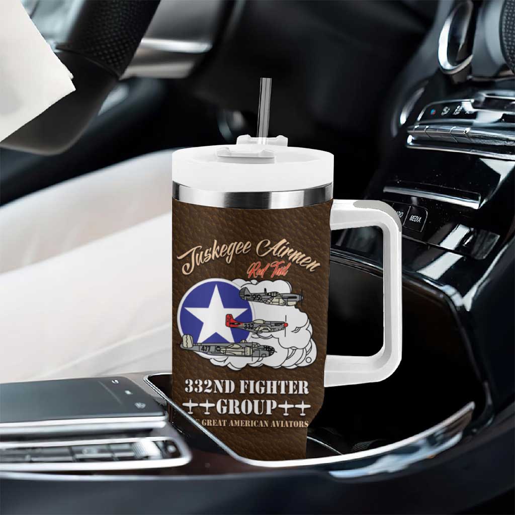 African American Aviators WWII Tumbler With Handle Tuskegee Red Tails Airmen Brown Leather Pattern - African Pride