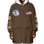 African American Aviators WWII Wearable Blanket Hoodie Tuskegee Red Tails Airmen Brown Leather Pattern - African Pride