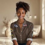 African American Aviators WWII Women Casual Shirt Tuskegee Red Tails Airmen Brown Leather Pattern - African Pride