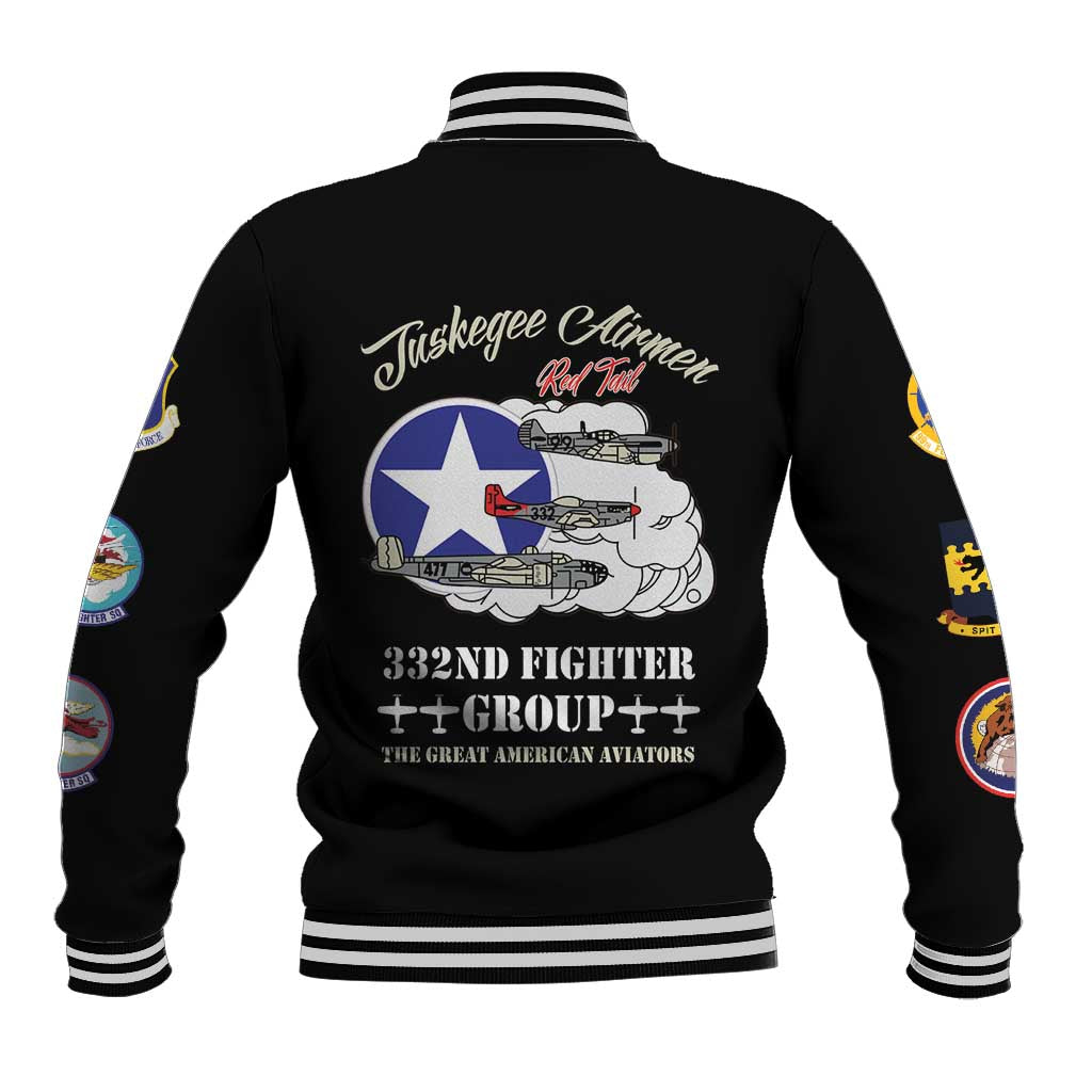 African American Aviators WWII Baseball Jacket Tuskegee Red Tails Airmen Black - African Pride