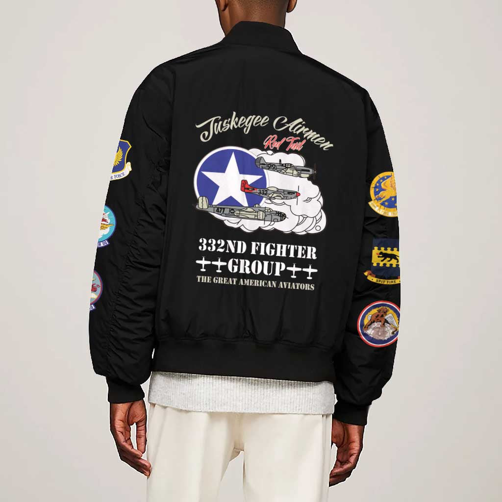 African American Aviators WWII Bomber Jacket Tuskegee Red Tails Airmen Black - African Pride