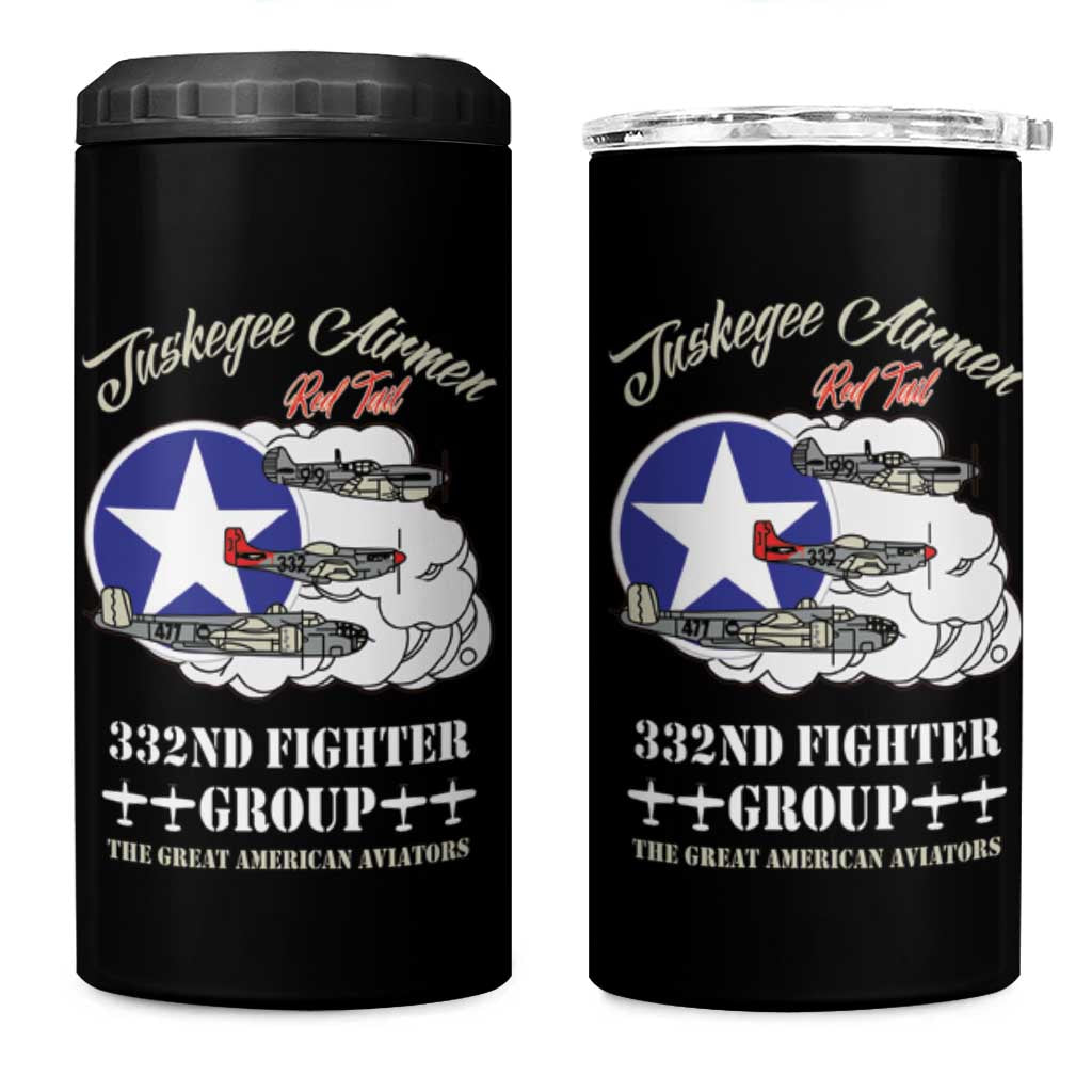 African American Aviators WWII 4 in 1 Can Cooler Tumbler Tuskegee Red Tails Airmen Black - African Pride