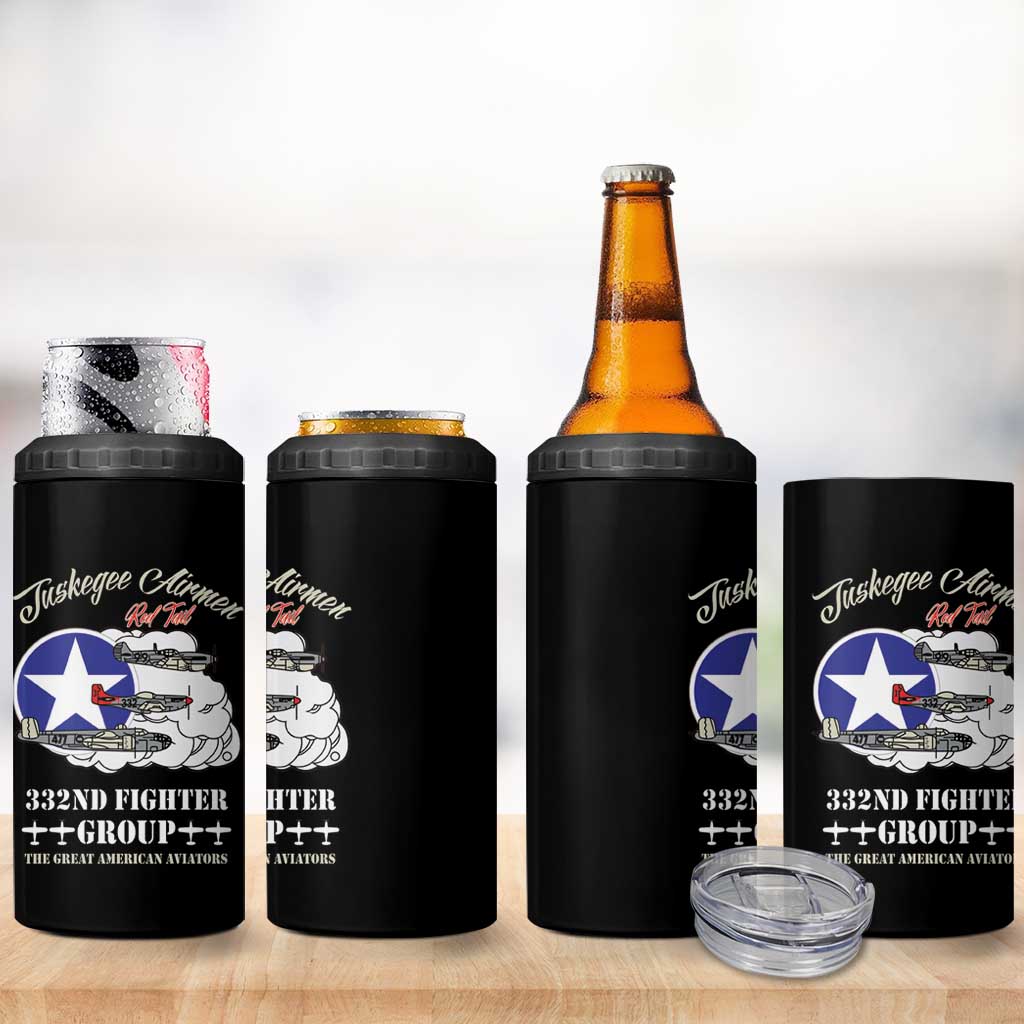 African American Aviators WWII 4 in 1 Can Cooler Tumbler Tuskegee Red Tails Airmen Black - African Pride