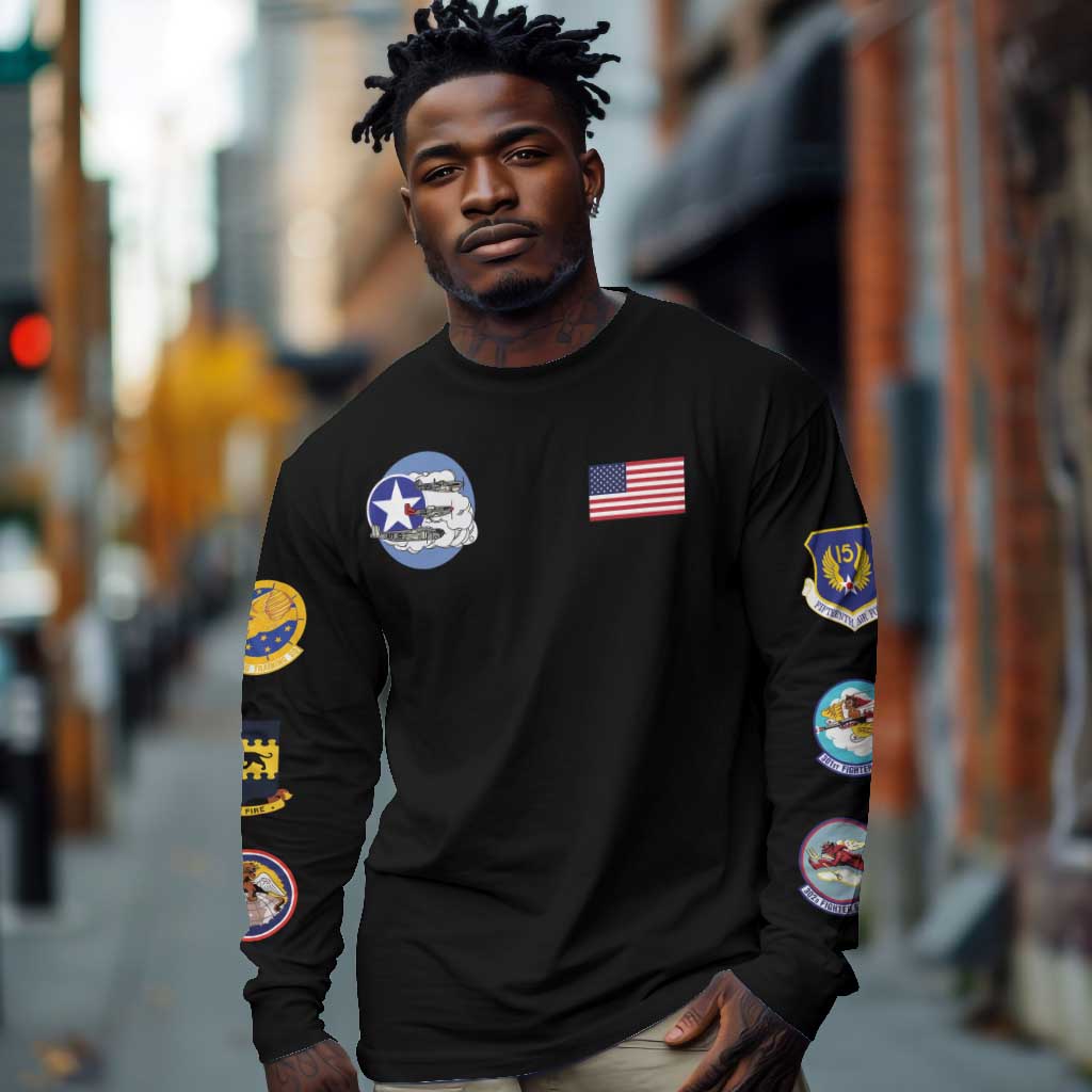 African American Aviators WWII Long Sleeve Shirt Tuskegee Red Tails Airmen Black - African Pride