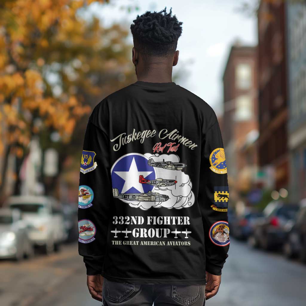 African American Aviators WWII Long Sleeve Shirt Tuskegee Red Tails Airmen Black - African Pride