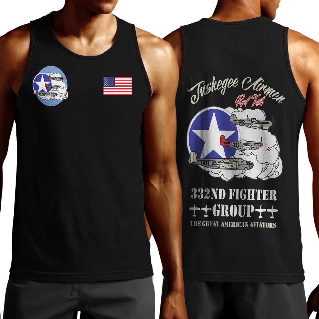 African American Aviators WWII Men Tank Top Tuskegee Red Tails Airmen Black - African Pride
