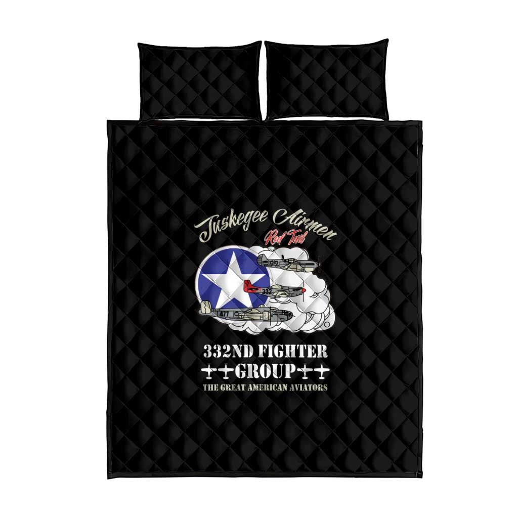 African American Aviators WWII Quilt Bed Set Tuskegee Red Tails Airmen Black - African Pride
