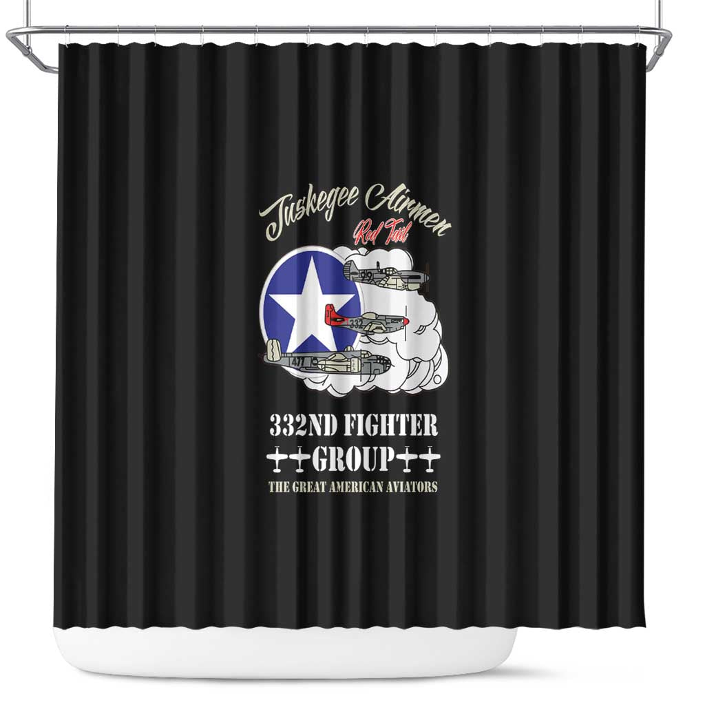 African American Aviators WWII Shower Curtain Tuskegee Red Tails Airmen Black - African Pride