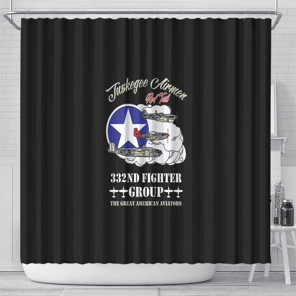 African American Aviators WWII Shower Curtain Tuskegee Red Tails Airmen Black - African Pride
