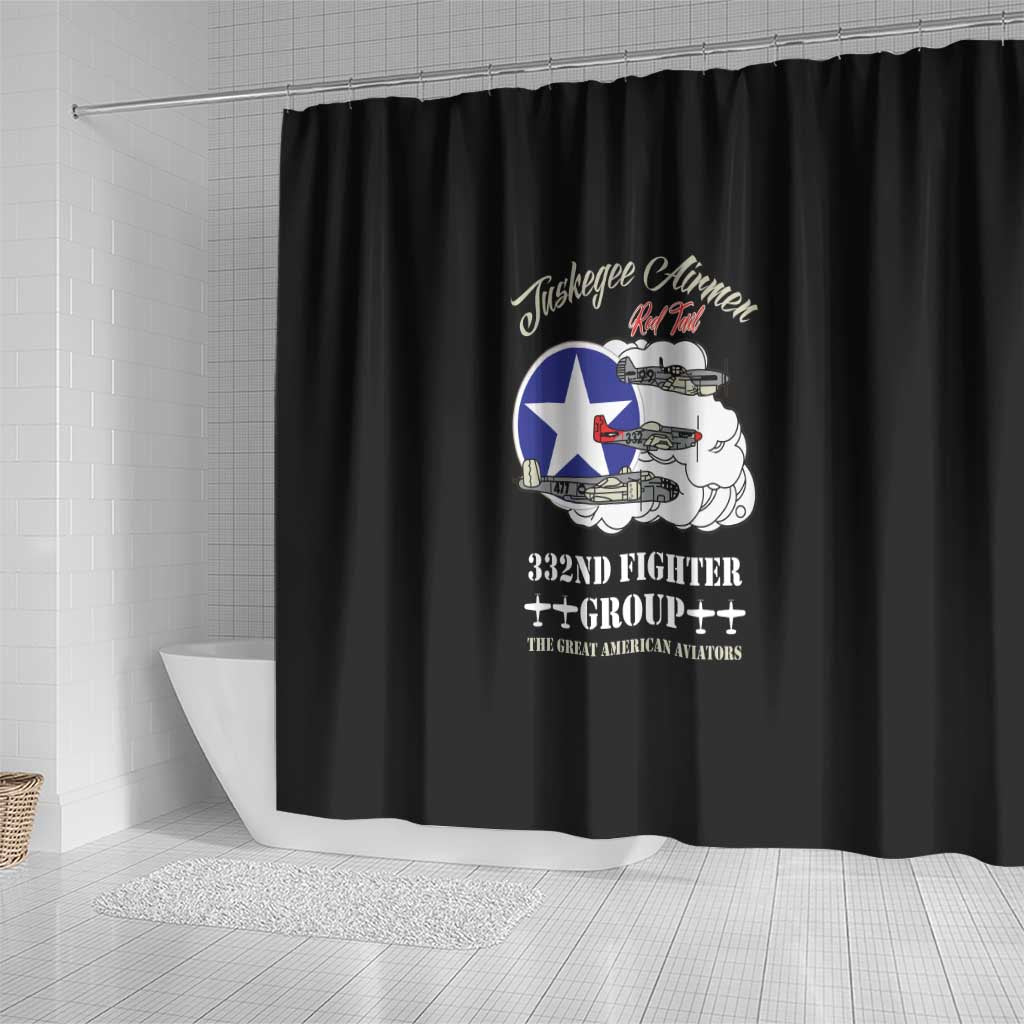 African American Aviators WWII Shower Curtain Tuskegee Red Tails Airmen Black - African Pride