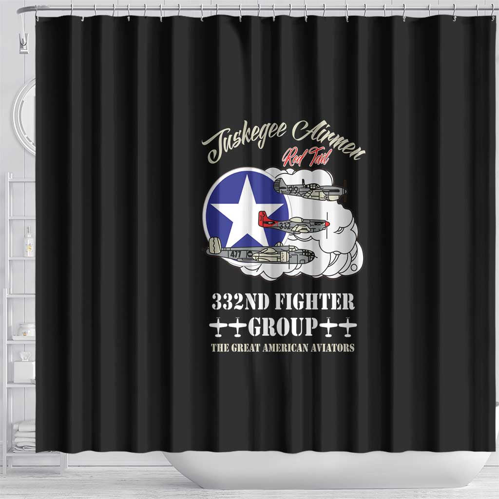African American Aviators WWII Shower Curtain Tuskegee Red Tails Airmen Black - African Pride