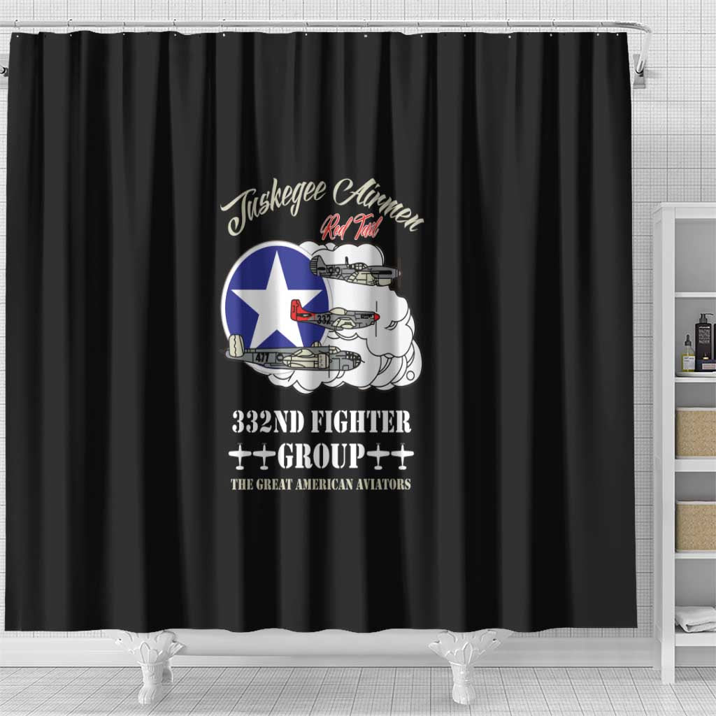 African American Aviators WWII Shower Curtain Tuskegee Red Tails Airmen Black - African Pride